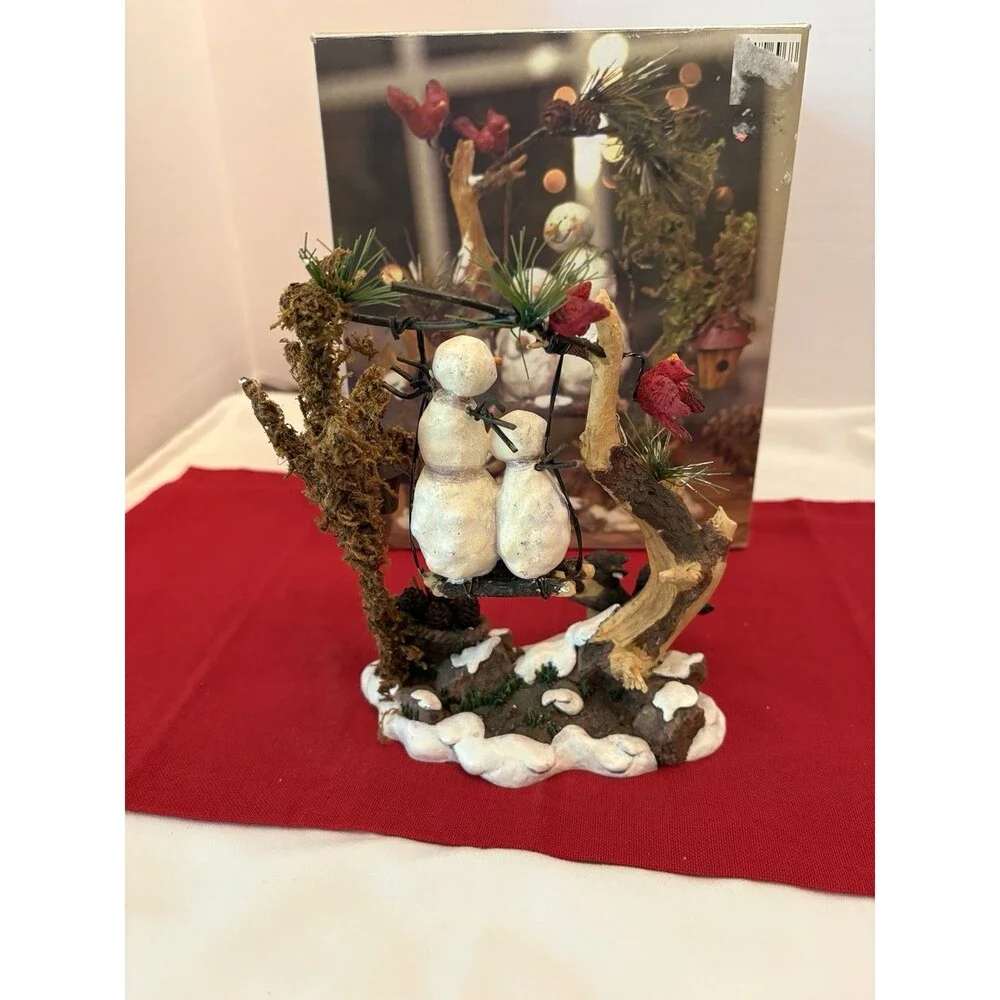 Festive Woodland Snowman Family On A Swing Decoration